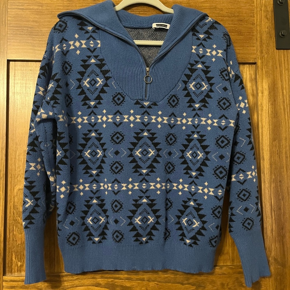 Geometric Blue quarter Zip-Up Sweater